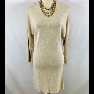 PARKHURST bodycon gold metallic thread knit dress
